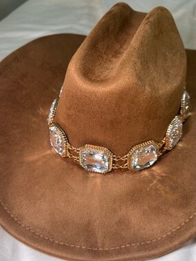 Crystal-Embellished Brown Suede Western Hat cowboy hat festival